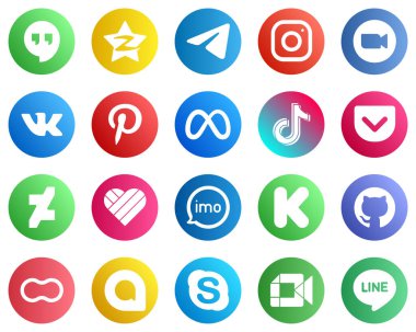 20 Stylish Social Media Icons such as facebook. pinterest. meta. vk and meeting icons. Clean and professional