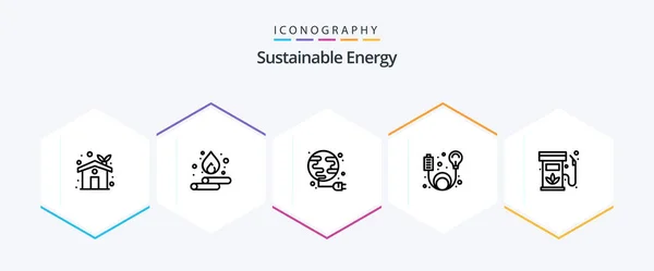 Envase Iconos Sustainable Energy Line Incluyendo Diesel Energía Energía Elemento — Archivo Imágenes Vectoriales