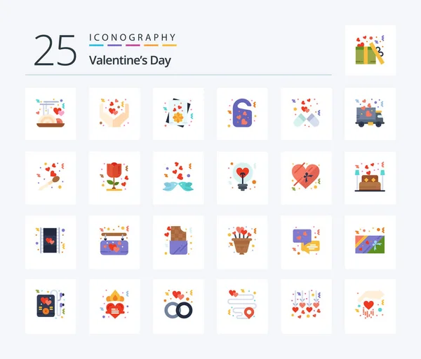 Valentines Day Flat Color Icon Pack Including Dose Door Tag — Vector de stock