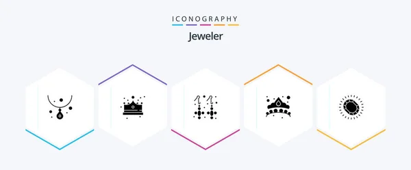 Jewellery Glyph Icon Pack Including Jewelry Jewel Earring Jewelry Crown — Stock Vector