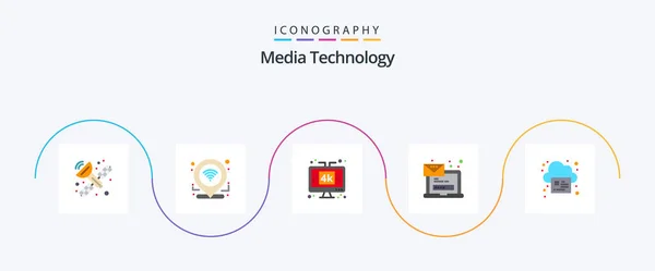 Media Technology Flat Icon Pack Including Online Message Display Laptop — Stok Vektör
