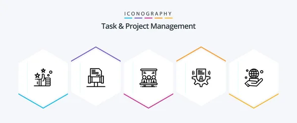 Task Project Management Line Icon Pack Including Card User Setting — Stock Vector