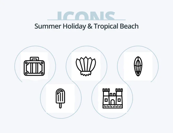 Beach Line Icon Pack Icon Design Boat Ship Beach Clothing — Image vectorielle