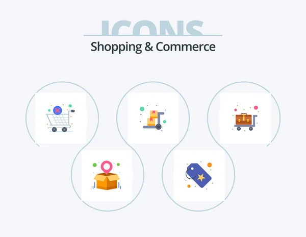 Shopping Commerce Flat Icon Pack Icon Design Luggage Trolley Pushcart — ストックベクタ