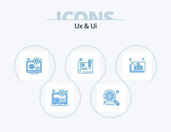 Blue Icon Pack Icon Design Site Wireframe Configuration Facilité Utilisation — Image vectorielle