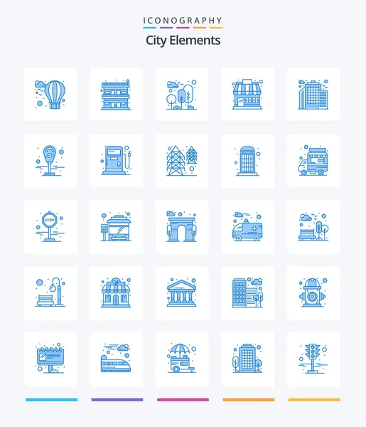 Creative City Elements Blue Icon Pack City Store Garden Shop — Stock Vector