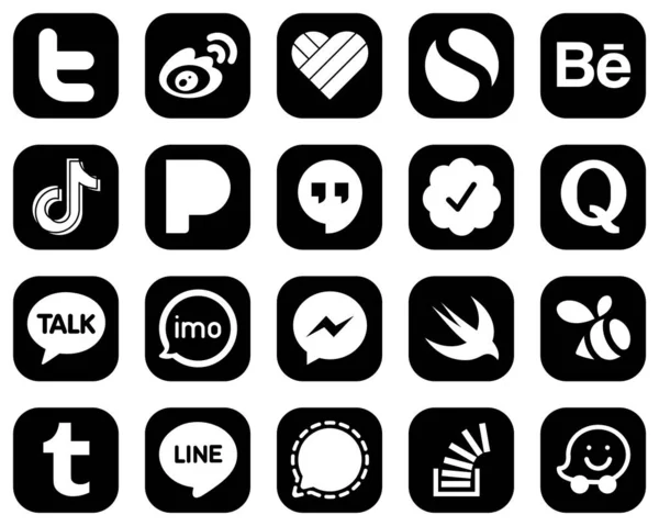 Modern White Social Media Icons Black Background Quora Google Hangouts — ストックベクタ