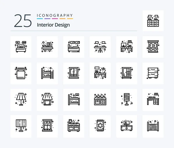 Interior Design Line Icon Pack Including Interior Desk School Frame — Stok Vektör