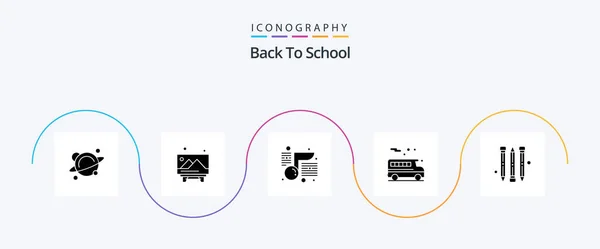 Back School Glyph Icon Pack Including Pencil Music Transportation Bus — Stockový vektor