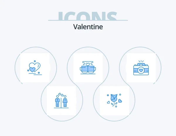 Valentine Blue Icon Pack Icon Design Heart Coffee Propose Cup — Stockvektor