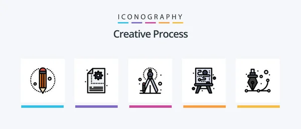 Creatieve Proceslijn Gevuld Pictogrampakket Inclusief Kaart Proces Creatief Creatief Een — Stockvector