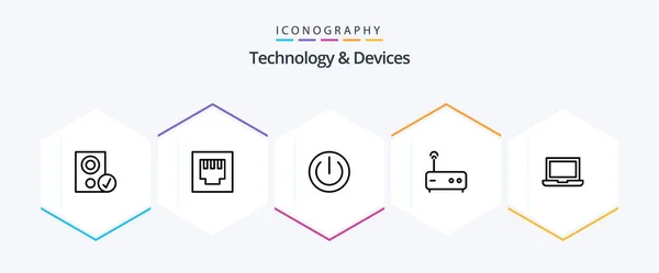 Devices Line Icon Pack Including Macbook Device Devices Router Hub — Image vectorielle