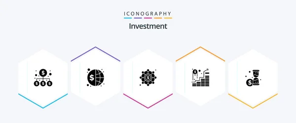 Investment Glyph Icon Pack Including Investment Successful Global Investment Funding — Stock vektor
