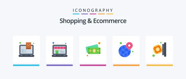 Shopping Ecommerce Flat Icon Pack Including Insert World Banknote Wide — Stok Vektör