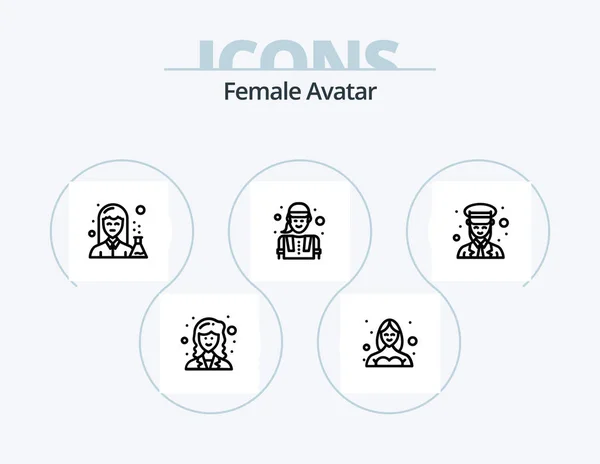 Female Avatar Line Icon Pack Icon Design Medicine Chemist Female — ストックベクタ