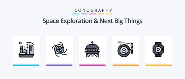 Space Exploration Next Big Things Line Filled Icon Pack Including — Stock Vector