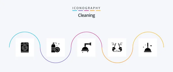 Cleaning Glyph Icon Pack Including Mop Broom Bathroom Sweep Clean — Archivo Imágenes Vectoriales