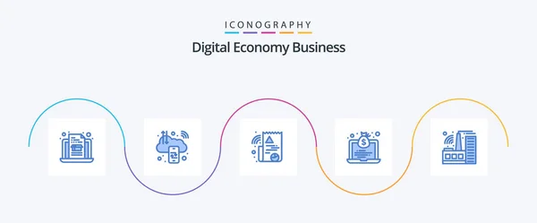 Digital Economy Business Blue Icon Pack Incluindo Indústria Construção Digital — Vetor de Stock