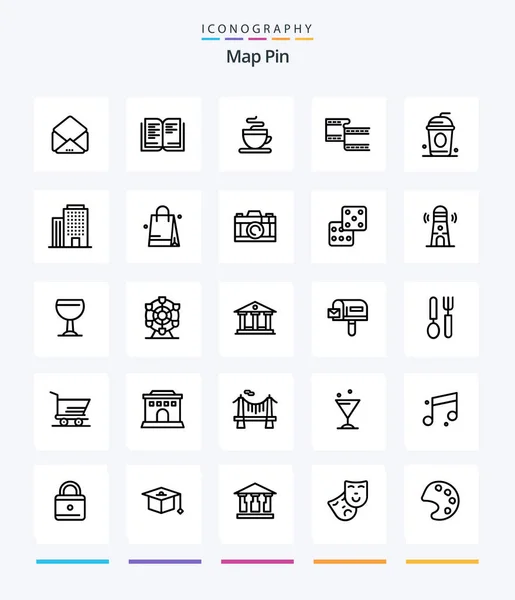 Creative Map Pin Outline Icon Pack House Building Cup Paris — ストックベクタ
