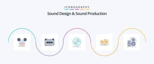 Sound Design Sound Production Flat Icon Pack Including Instrument Drum — Stock Vector