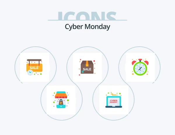 Cyber Monday Flat Icon Pack Icon Design Time Discount Limited — Stock Vector