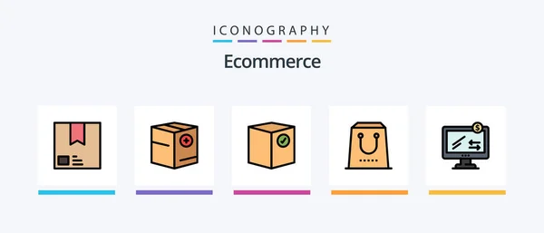 Ligne Commerce Électronique Rempli Pack Icônes Compris Acheter Commerce Navigateur — Image vectorielle