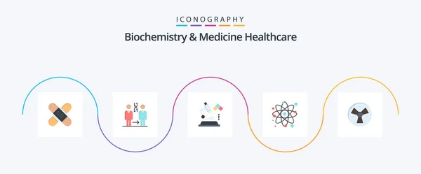 Bioquímica Medicina Cuidado Salud Flat Icon Pack Incluyendo Molécula Átomo — Vector de stock