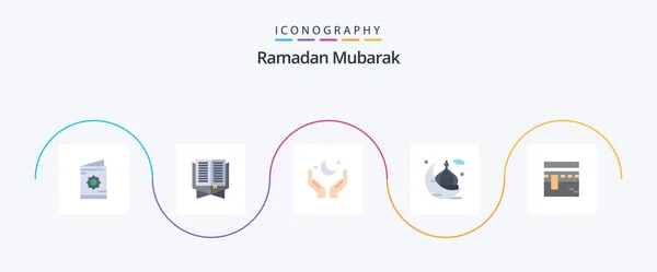 Ramadan Flat Icon Pack Including Mosque Moon Ramadhan Eid Moon — Vector de stock
