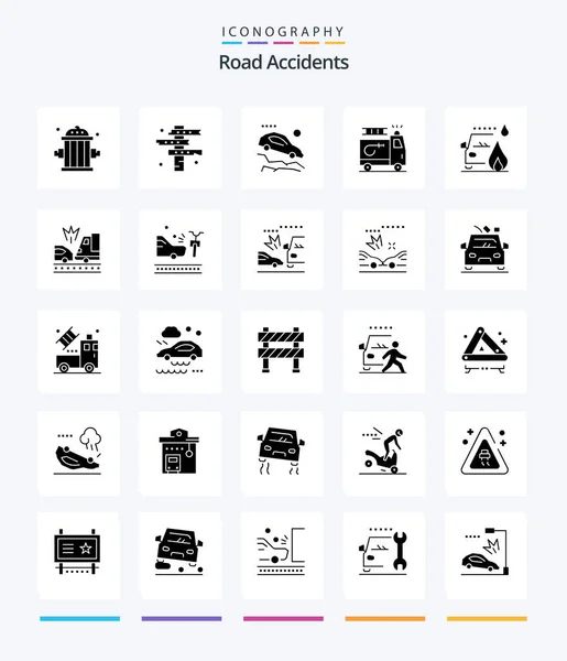 Creative Road Accidents Glyph Solid Black Icon Pack Accident Car — Image vectorielle