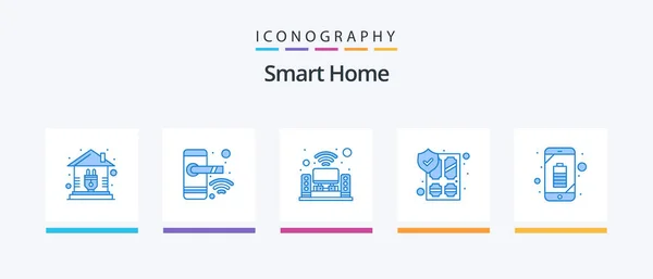 Smart Home Blue Icon Pack Including Battery Security Home Theater — Stockvector