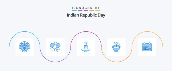 Indian Republic Day Blue Icon Pack Including Deepavali Celebrate Candle — Stock Vector