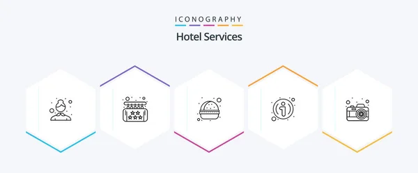 Hotel Services Line Icon Pack Including Photo Reception Burger Information — Stok Vektör