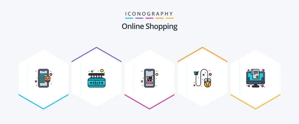 Online Shopping Filledline Icon Pack Including Shipping Ecommerce Cart Click — Stockvektor