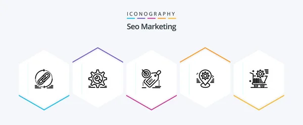 Seo Marketing Line Icon Pack Including Map Gear Wrench Promotion — Stockvektor