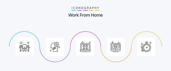 Work Home Line Icon Pack Including Online Communication Setting Video — Stock vektor