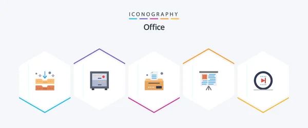 Office Flat Icon Pack Including Onward Business Online Movie — Stockvector