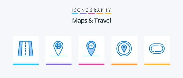 Maps Travel Blue Icon Pack Including Track Location Stadium Map — Stockvector