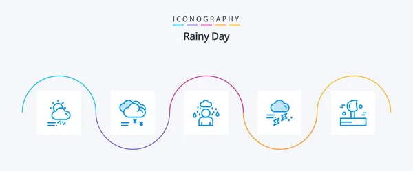 Rainy Blue Icon Pack Including Blowing Rainy Rainy Weather Rainfall — Stock Vector