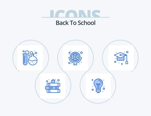 Back School Blue Icon Pack Icon Design Cap Map Light — Vector de stock