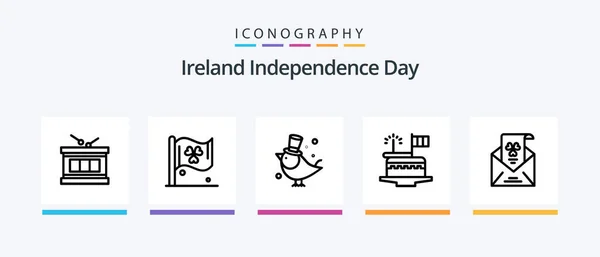 Ireland Independence Day Line Icon Pack Including Pipe Coffee Sparrow — Wektor stockowy