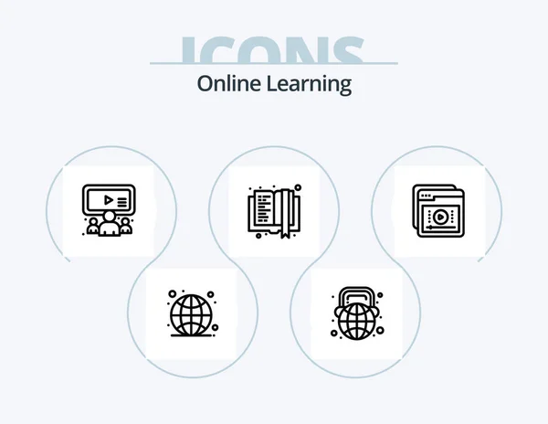 Online Learning Line Icon Pack Icon Design Pencil Rocket Pdf — ストックベクタ