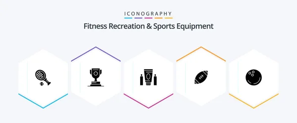 Fitness Rekreasyon Spor Malzemeleri Glyph Simge Paketi Top Dahil Nfl — Stok Vektör