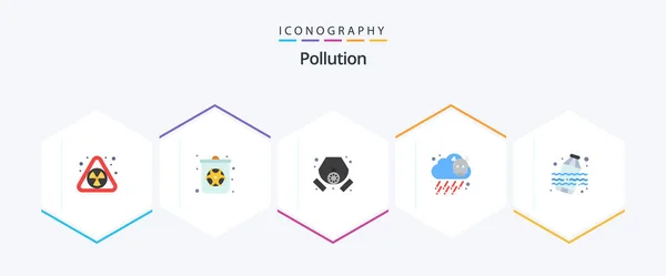 Pollution Pack Icône Plat Inclus Gaspillage Masque Pollution Toxiques — Image vectorielle
