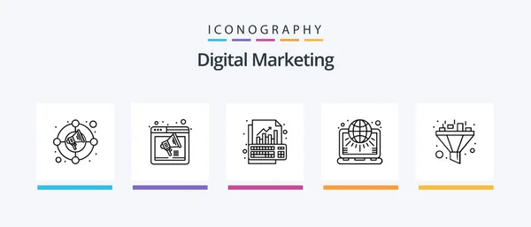 Digital Marketing Line Icon Pack Including Target Screen Internet Content — Stockvector