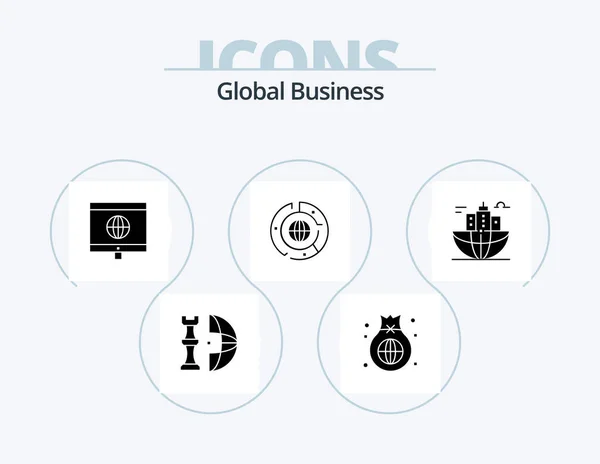 Global Business Glyph Icon Pack Icon Design Graph Chart Global — Stockvektor