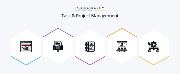Task Project Management Filledline Icon Pack Including Management Configuration Contact — Stock Vector
