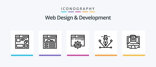 Web Design Development Line Icon Pack Including Analytics Illustration Hosting — ストックベクタ