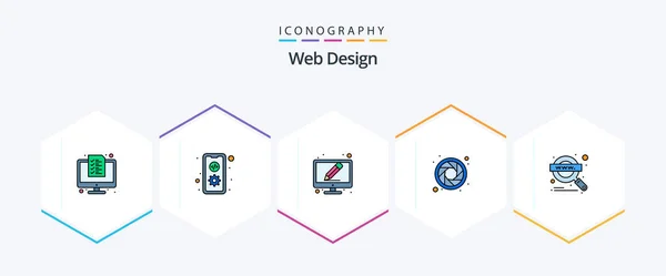 Diseño Web Paquete Iconos Filledline Incluyendo Lupa Rueda Color Móvil — Vector de stock
