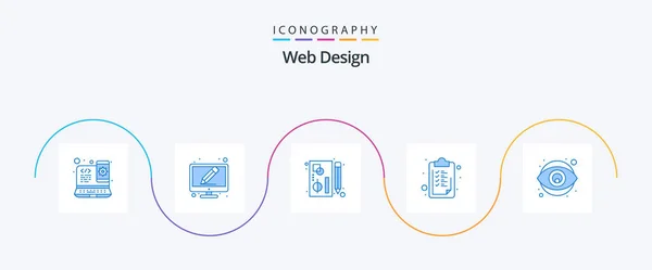 Web Design Blue Icon Pack Including Designing Creativity Edit Checkmark — Stock Vector