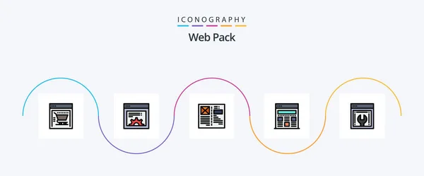 Web Pack Line Filled Flat Icon Pack Συμπεριλαμβανομένης Της Συντήρησης — Διανυσματικό Αρχείο